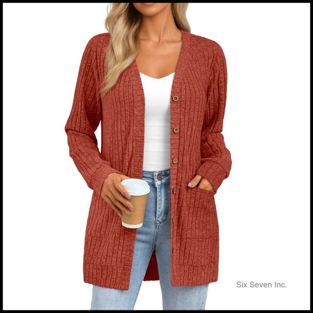 Long Cardigan Sweater Lightweight Chunky Button Up Pocket Coat Trendy